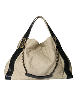 Classic Quilted Shopping Tote,Lambskin,Black/Cream,L,,16276266,2012